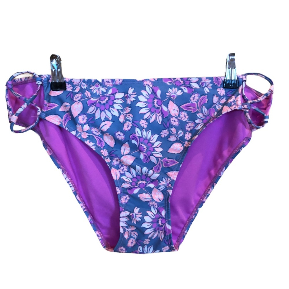 NWT Womens XL Floral Bikini Bathing Suit Swim Bottoms Pink Blue Open Sides NEW